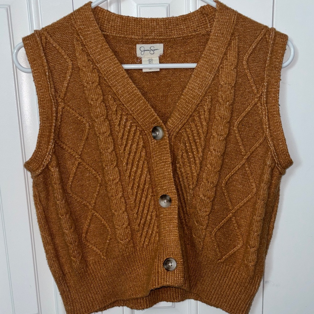 Jessica Simpson Brown Cable Knit V-Neck Sweater Vest